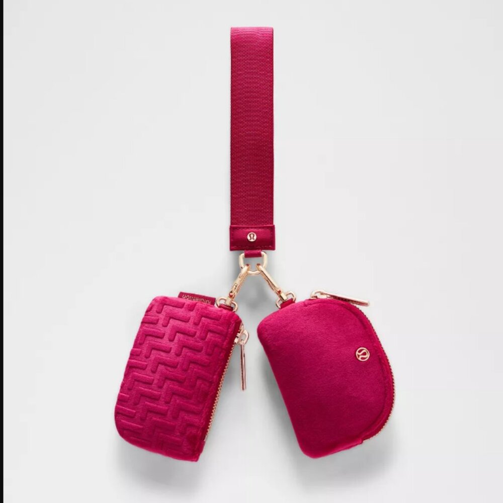 NWT Lululemon Dual Pouch Wristlet L Monogram Velvet Berry Rumble